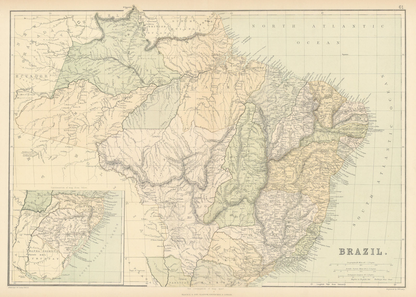BRAZIL. showing states & railways. Scale in Portuguese Leagues. BLACKIE 1886 map